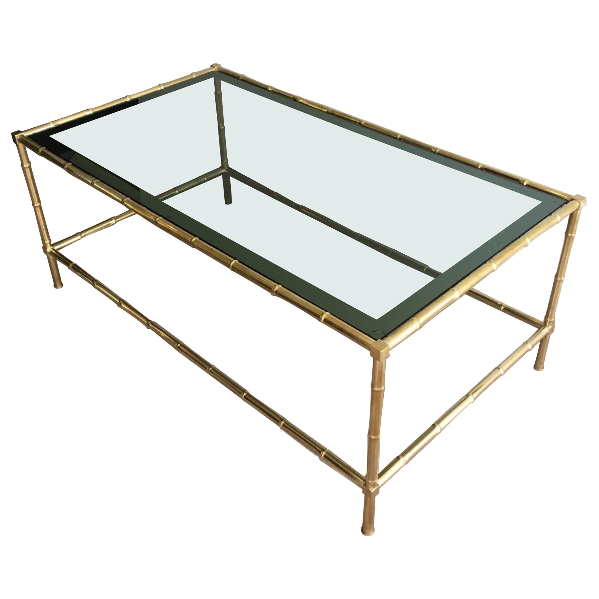 Large Faux-Bamboo Brass Coffee Table in the Style of Jacques Adnet. Circa 1970.