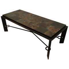 Rare Steel and Iron Coffee Table with Lava Stone Top