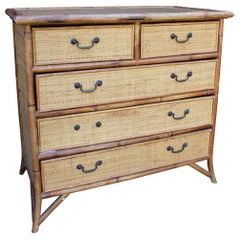 1950s Spanish Cane and Lazed Wicker Chest of Drawers