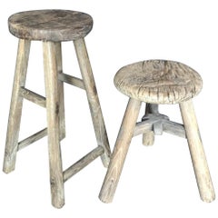 Antique LEFT AVAILABLE - Tall 19th Century Rustic Elm Stool