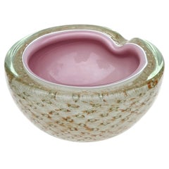 Fratelli Toso Murano White Purple Aventurine Fleck Bubble Italian Art Glass Bowl