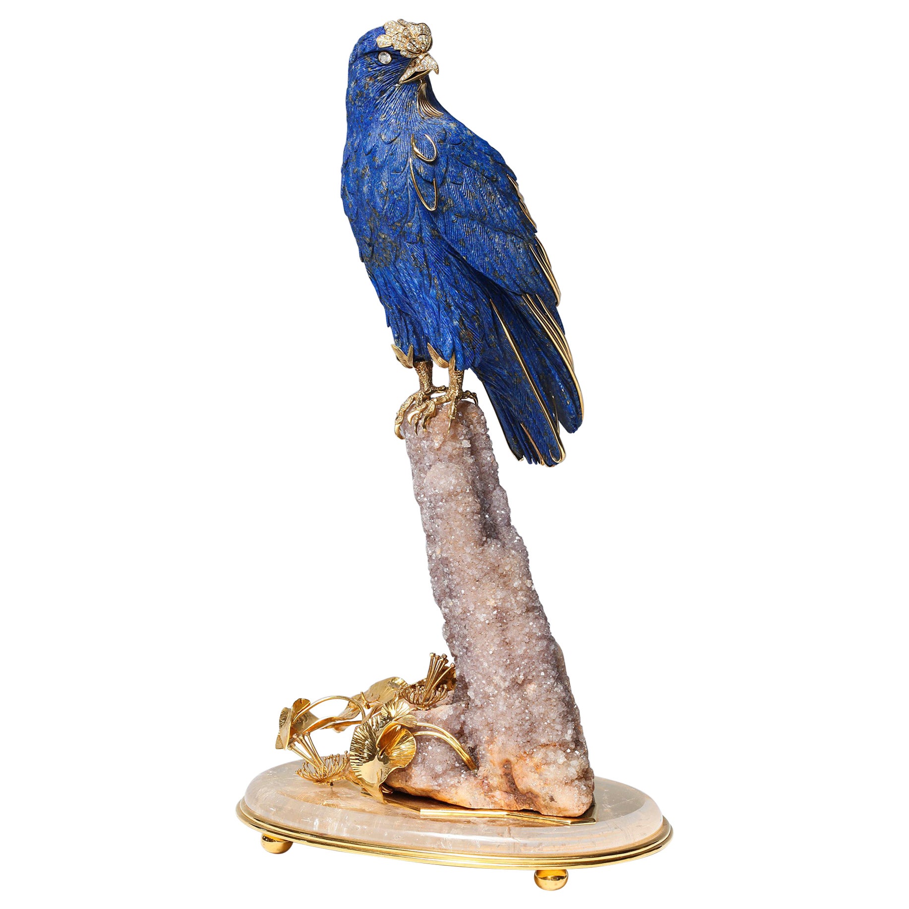 An Important Jeweled, Gold, Lapis Lazuli Falcon by Asprey & Co. London, Signed