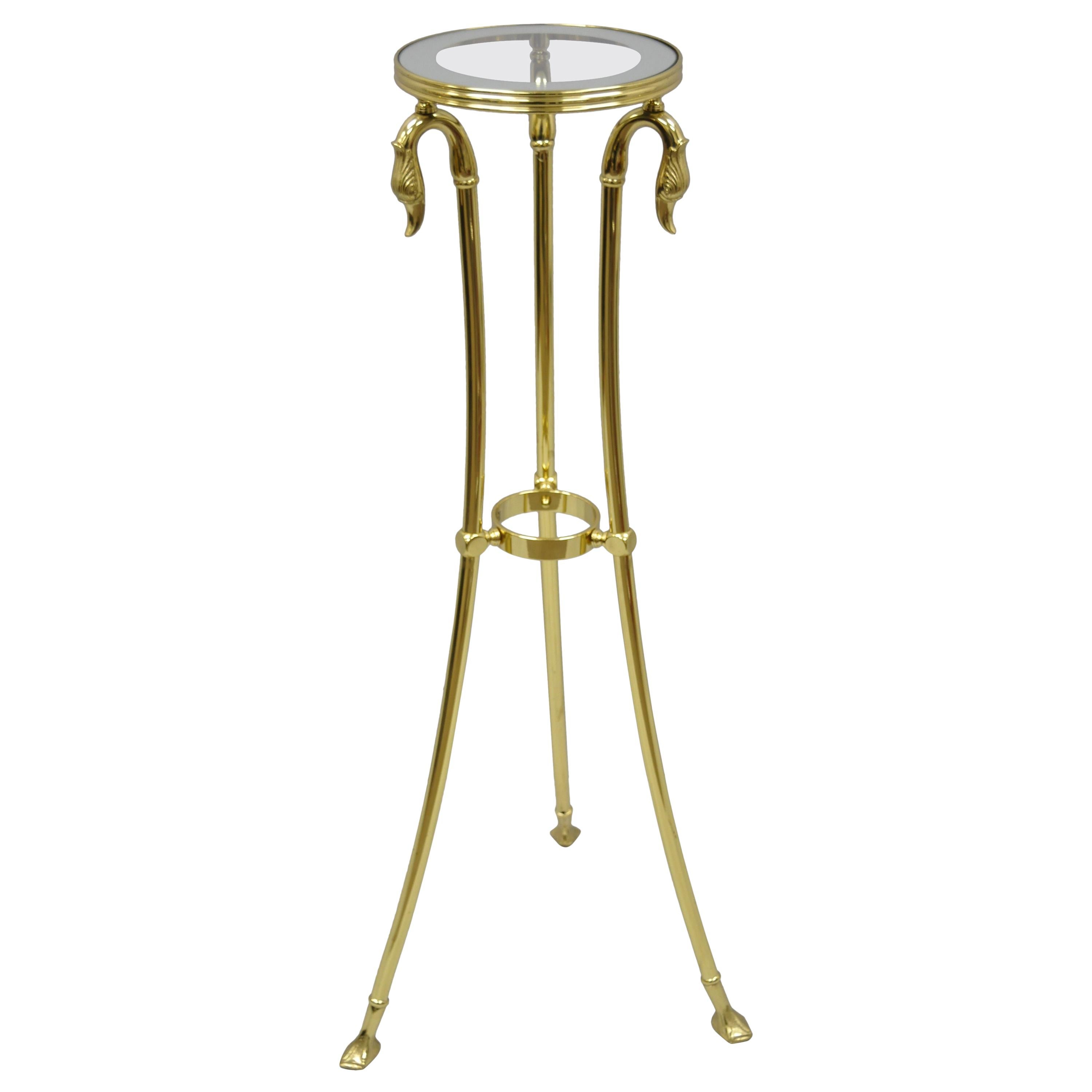 Italian Regency Neoclassical Style Brass Pedestal Plant Stand Table w Swan Heads
