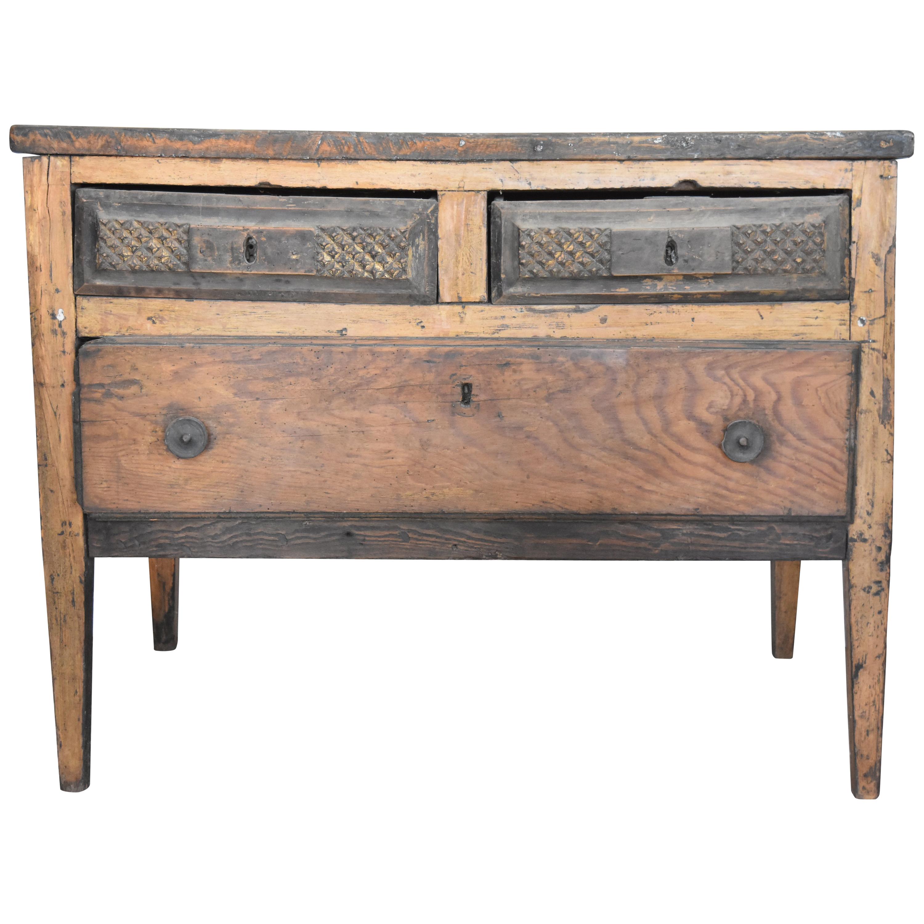 18th Century Portuguese Walnut and Chestnut Three-Drawer Rustic Chest