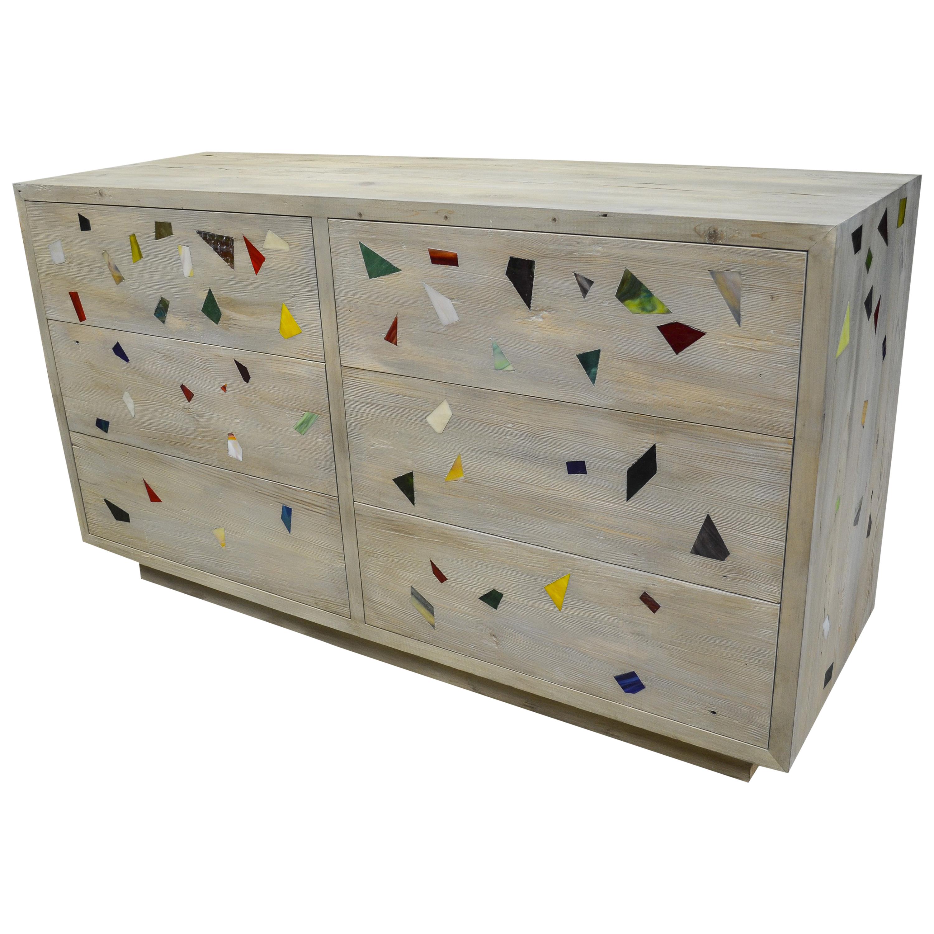 Westwater Old Pine and Colored Glass Confetti Commode For Sale