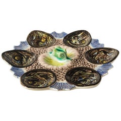 Antique French Majolica Fish Head Oyster Plate, Late 19th Century