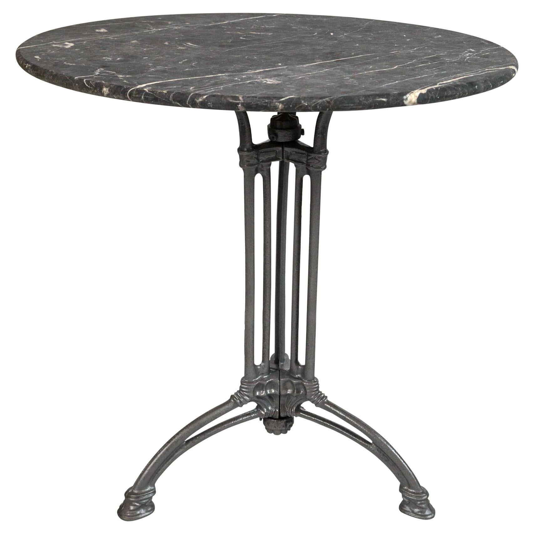 French Marble Top Cast Iron Bistro Table, circa 1900