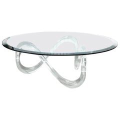 Glass Coffee Table with Serpentine Lucite Base in Style of Charles Hollis Jones