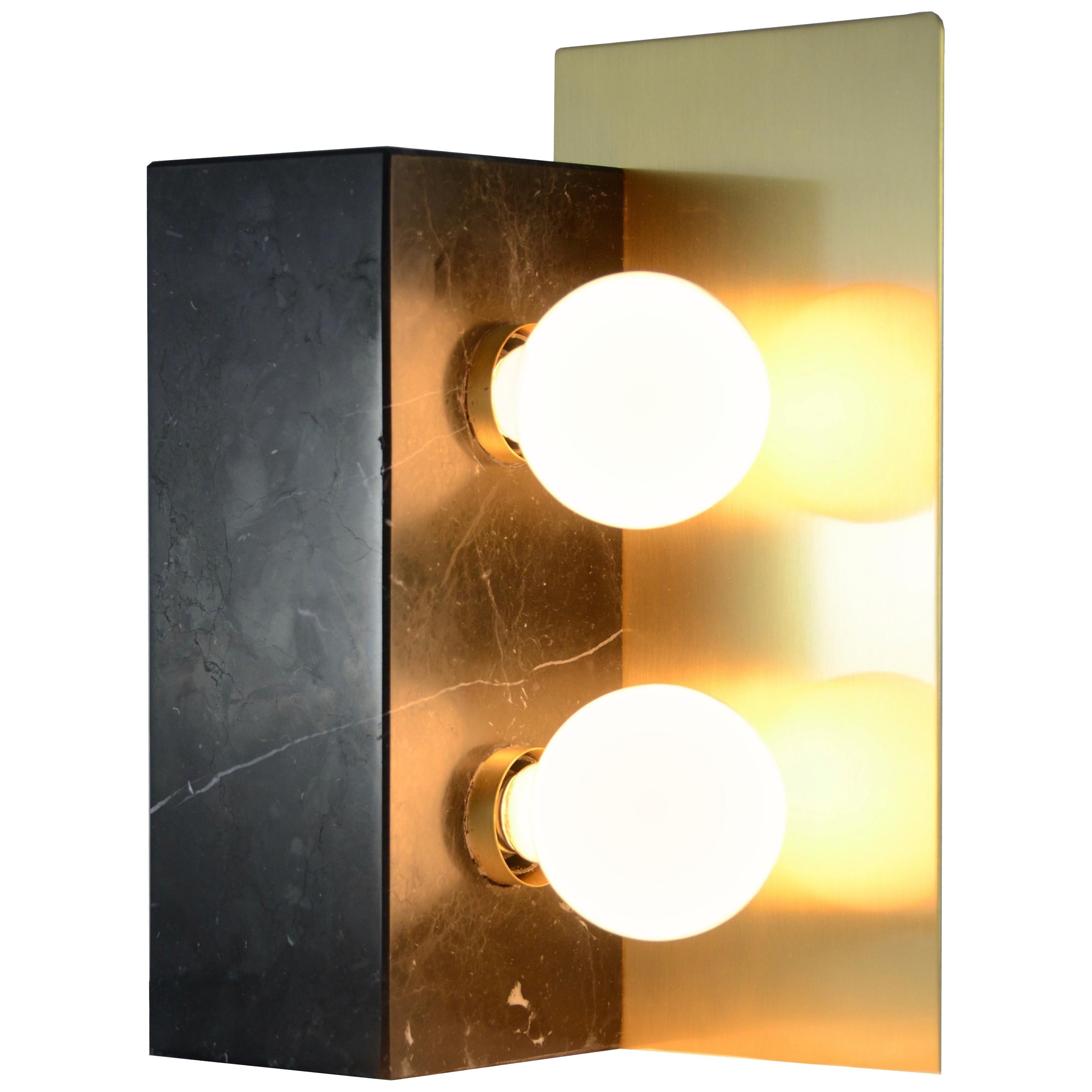 "Cubus" Table Lamp in Satin Marquinha Marble and Satin Brass For Sale