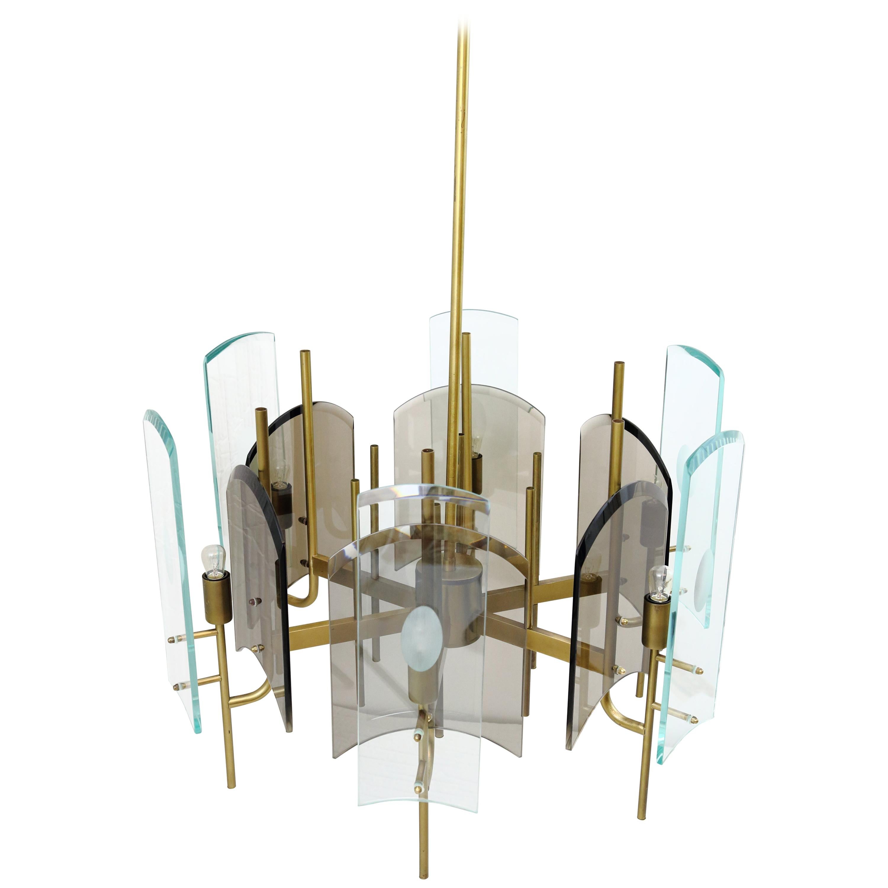 Clear and Fumé Glass Cristal Art Chandelier, Italy, circa 1960