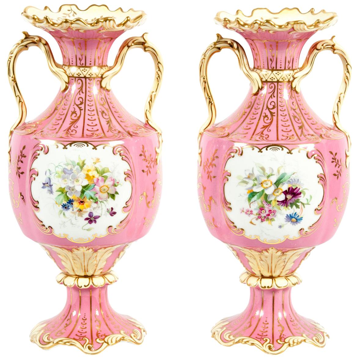 Antique Pair of English Porcelain Decorative Vases or Pieces