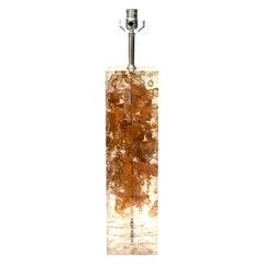 Lampe colonne vintage Romeo Paris, cuivre et feuilles d'or incrustées en lucite, française