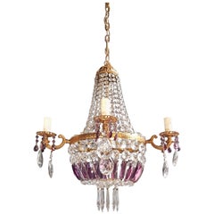 Empire Sac a Pearl Purple Chandelier Crystal Lustre Ceiling Lamp Basket Antique
