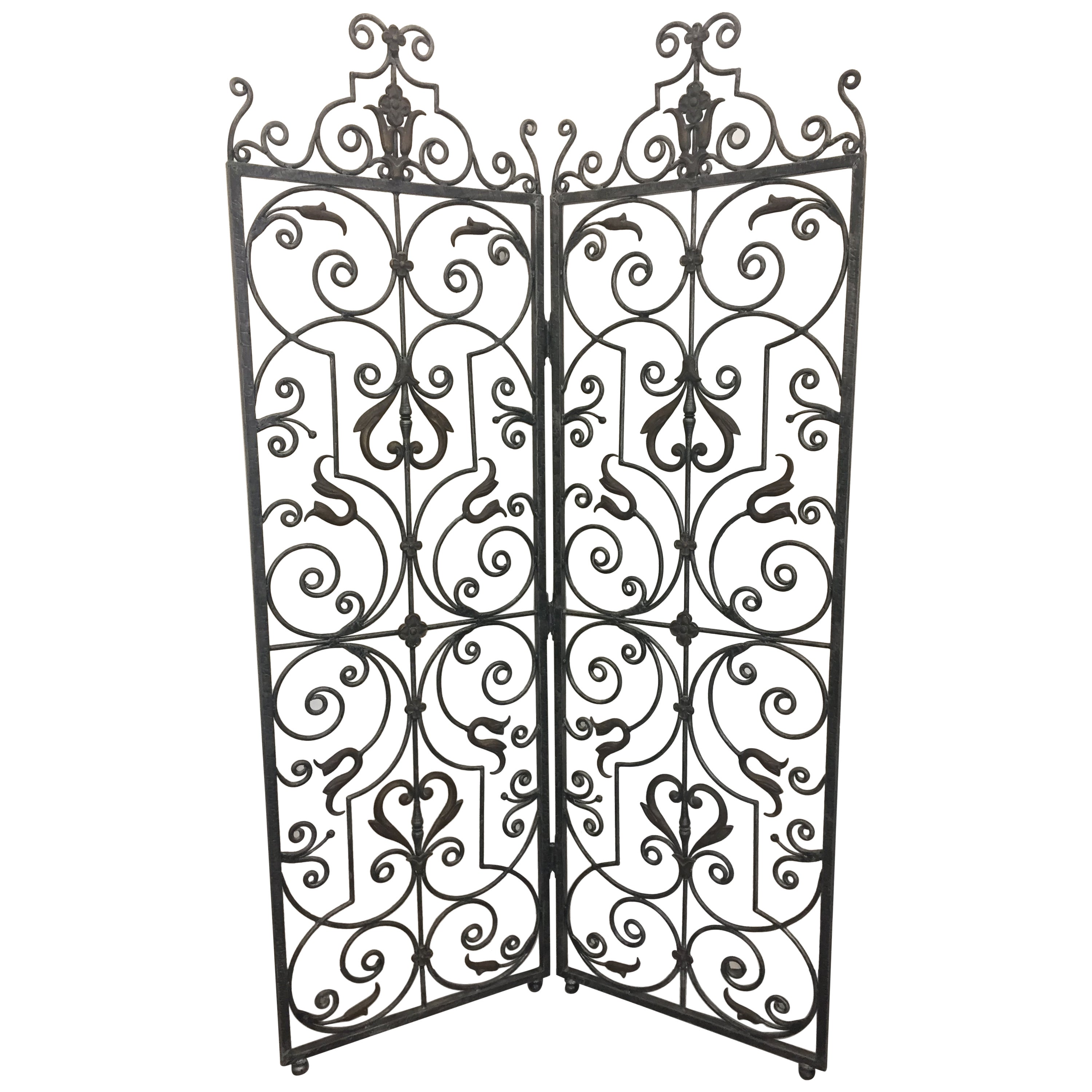 Minimalist FourPanel Wrought Iron Room Divider / Screen For Sale at
