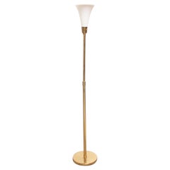 Mid-Century American Modern Brass and Frosted Glass Torchiere