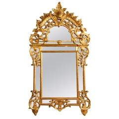 French 19th c regence  style giltwood reticulated footed mirror