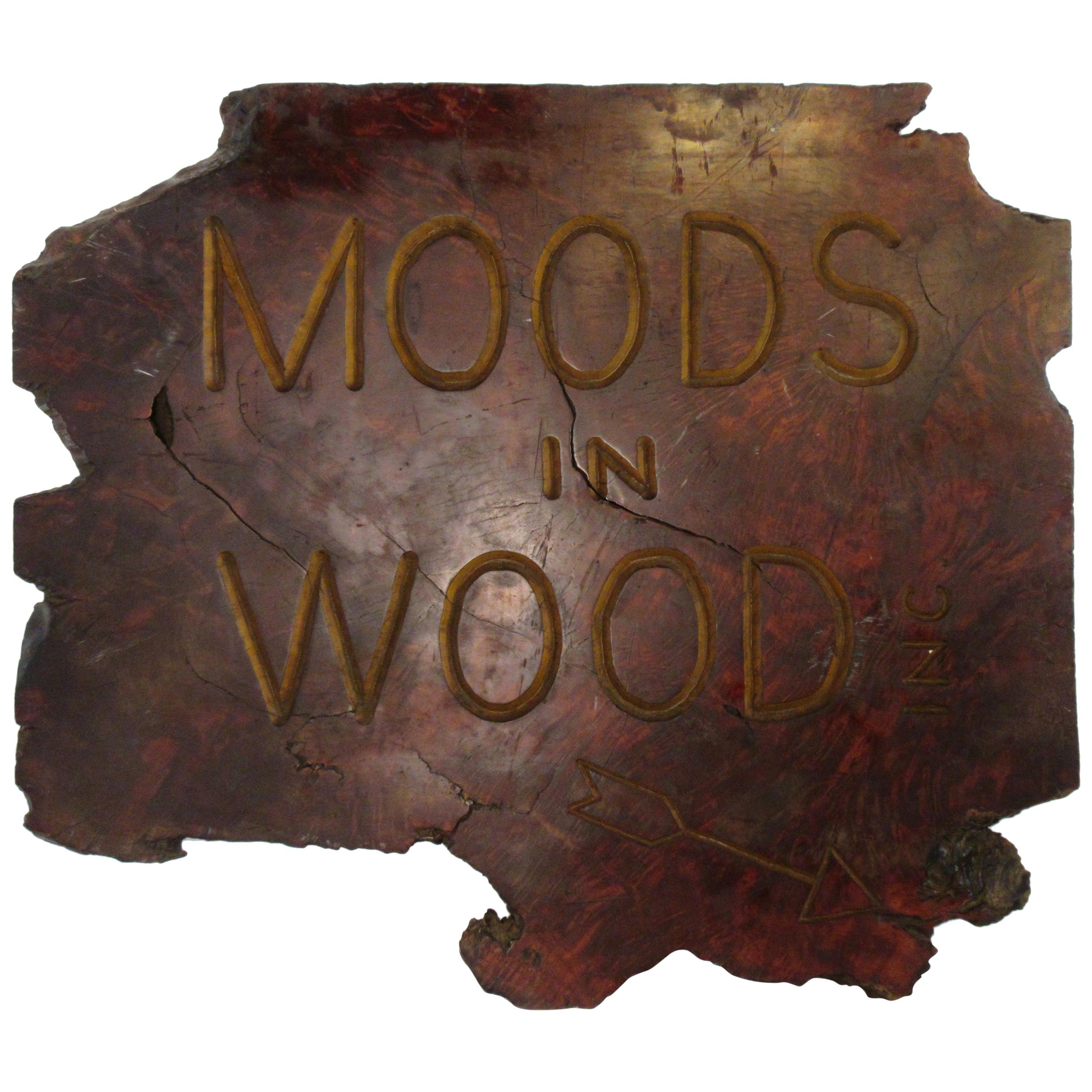 1970s Moods In Wood Sign For Sale