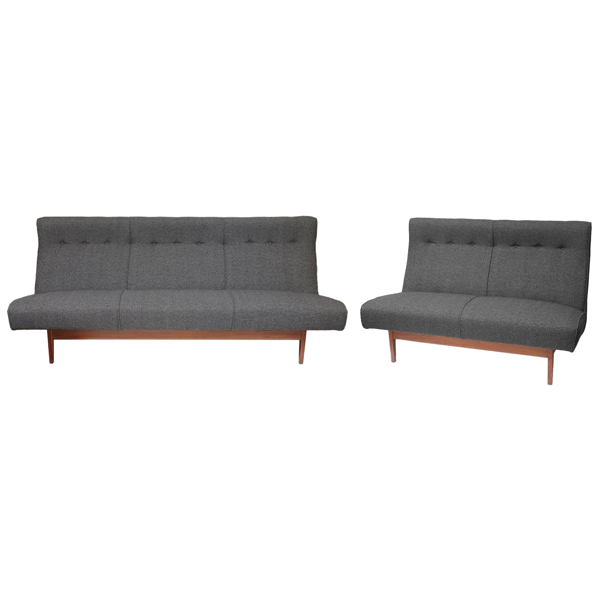 Jens Risom Charcoal Grey Sofa and Matching Love Seat Model U251