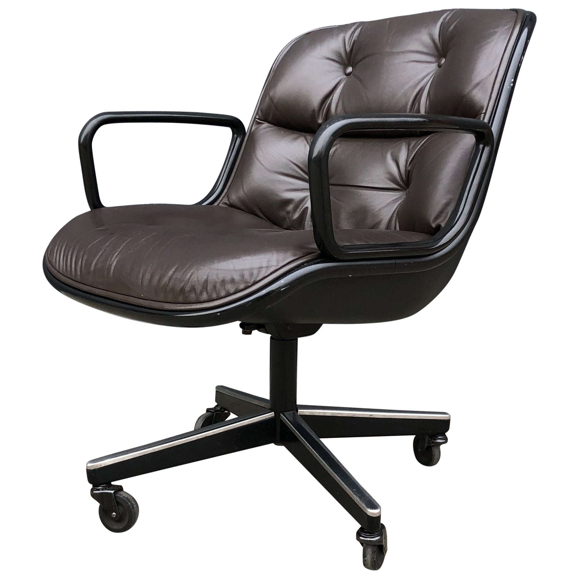 Charles Pollock For Knoll Executive Office Chairs Brown Leather Midcentury