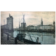 French Lithograph by Bernard Buffet, Le Port de La Rochelle, 1955