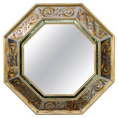 French 1940s Octagonal Reverse Eglomise Mirror