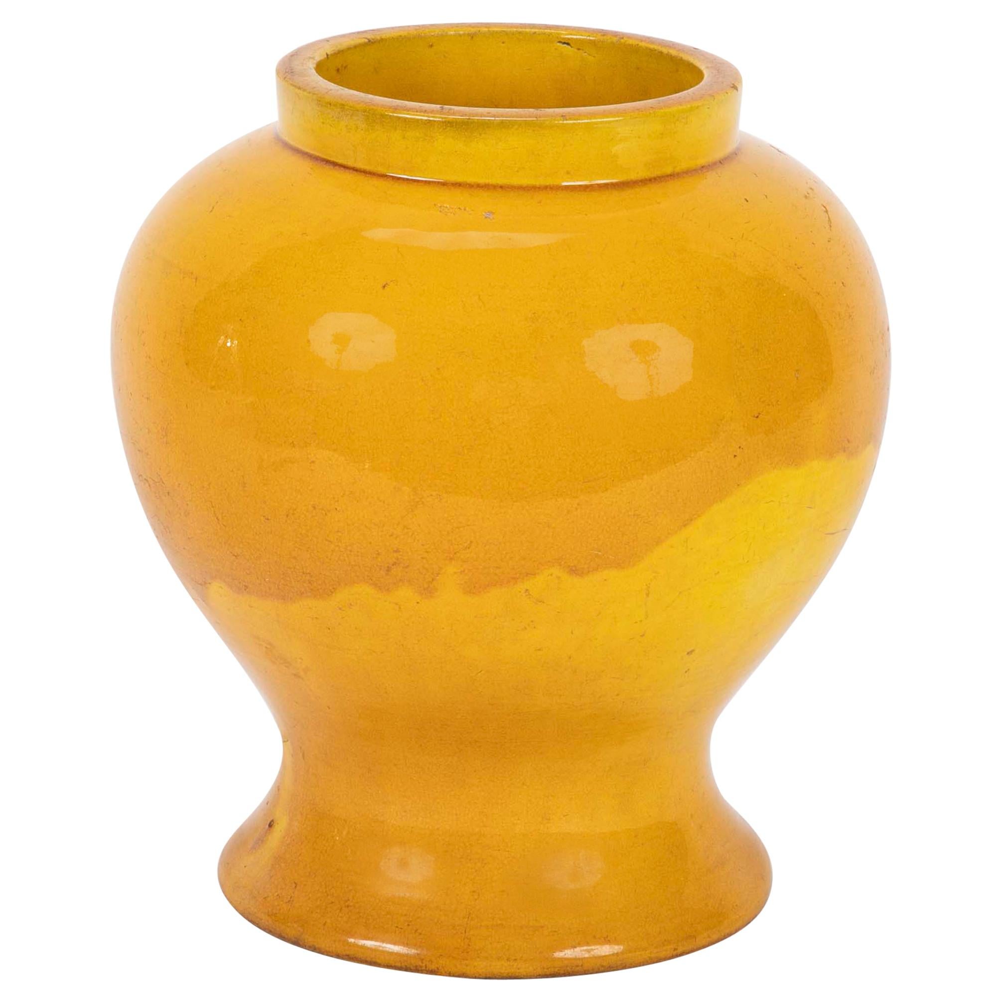 19th Century Japanese Yellow Glazed Ceramic Vase