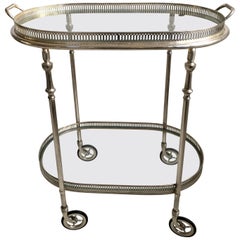 Vintage French Silver Oval Drinks Trolley or Bar Cart