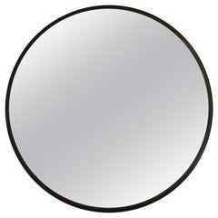 Minimalist Metal Framed Round Mirror in Blackened Steel Handmade by Laylo Studio