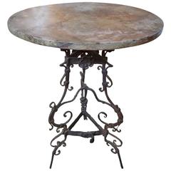 Antique French Iron Gueridon With Faux Marble Top