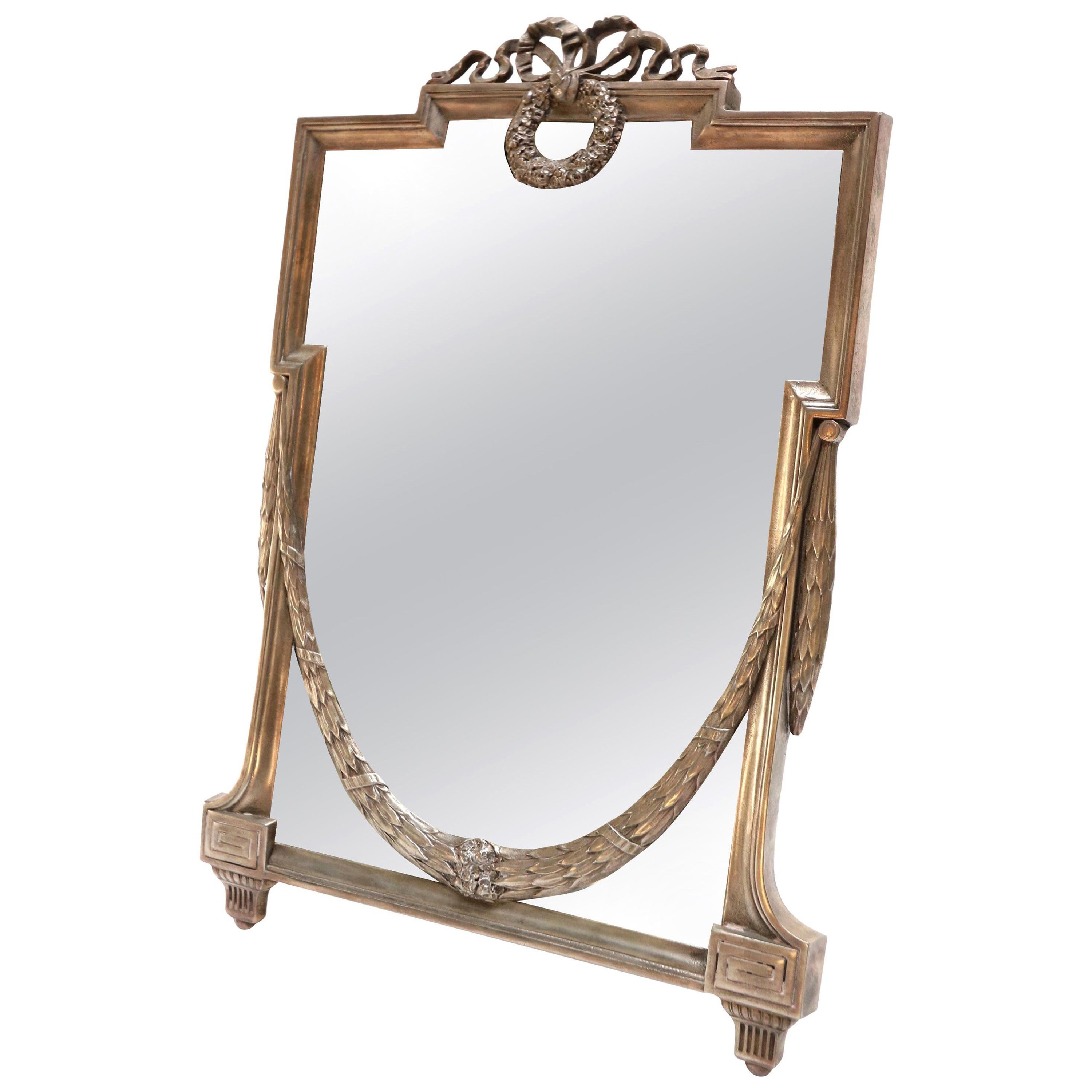 1930s, French, Silver Plated Vanity Mirror For Sale