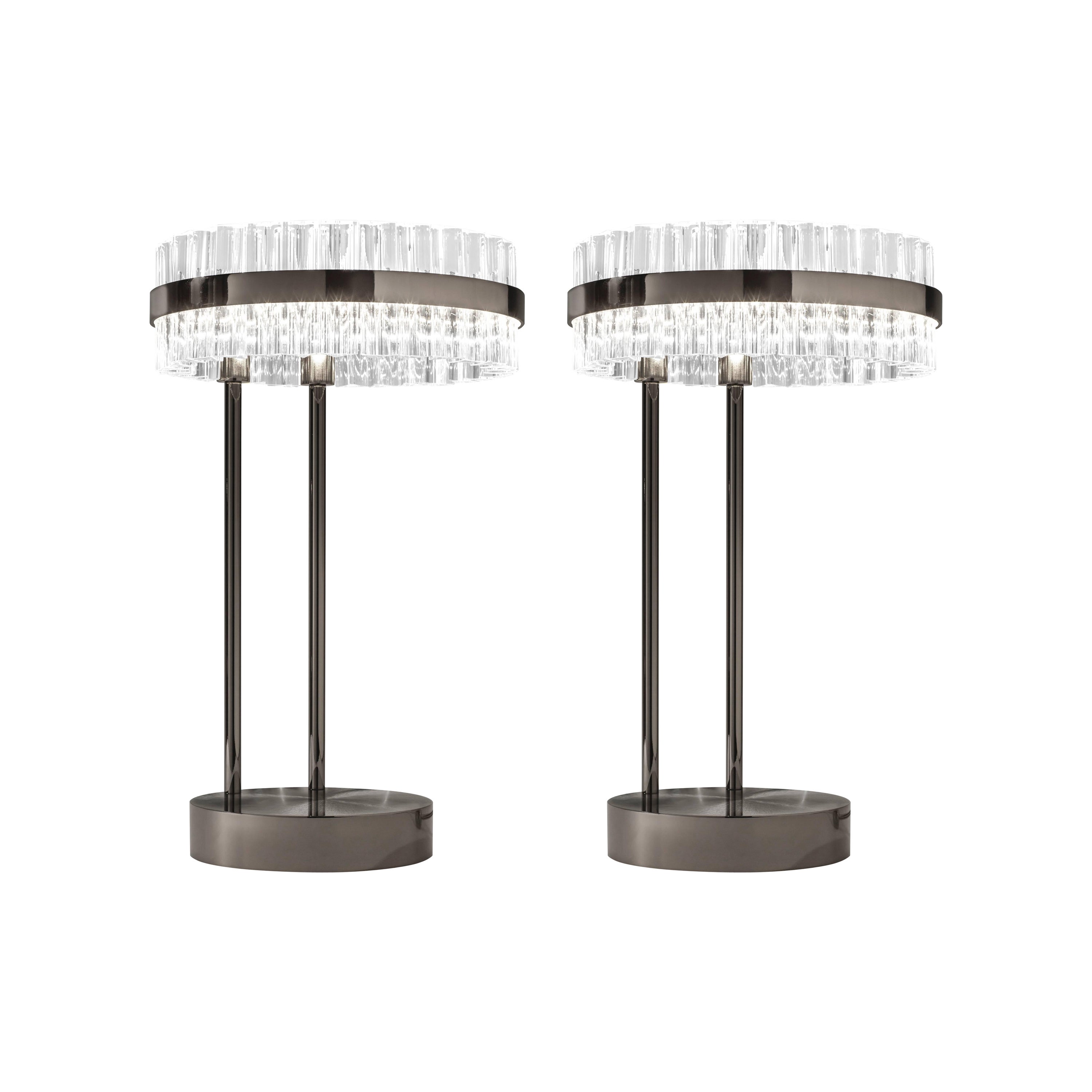 Pair of Saturno Table Lamps Polished Black Nickel For Sale