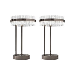 Pair of Saturno Table Lamps Polished Black Nickel