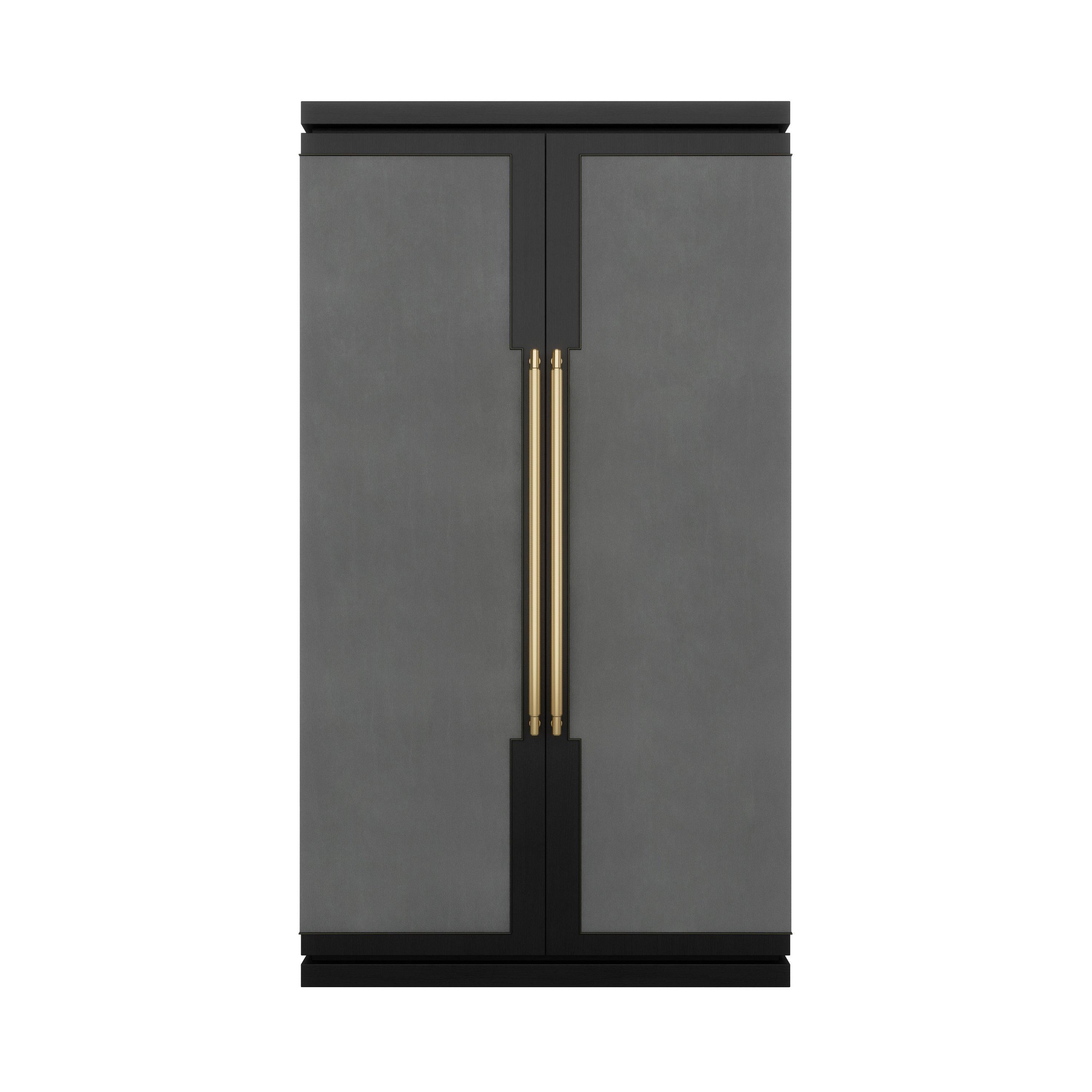 Art Deco Inspired Cupid Wardrobe in Showwood and Upholstered with Novasuede