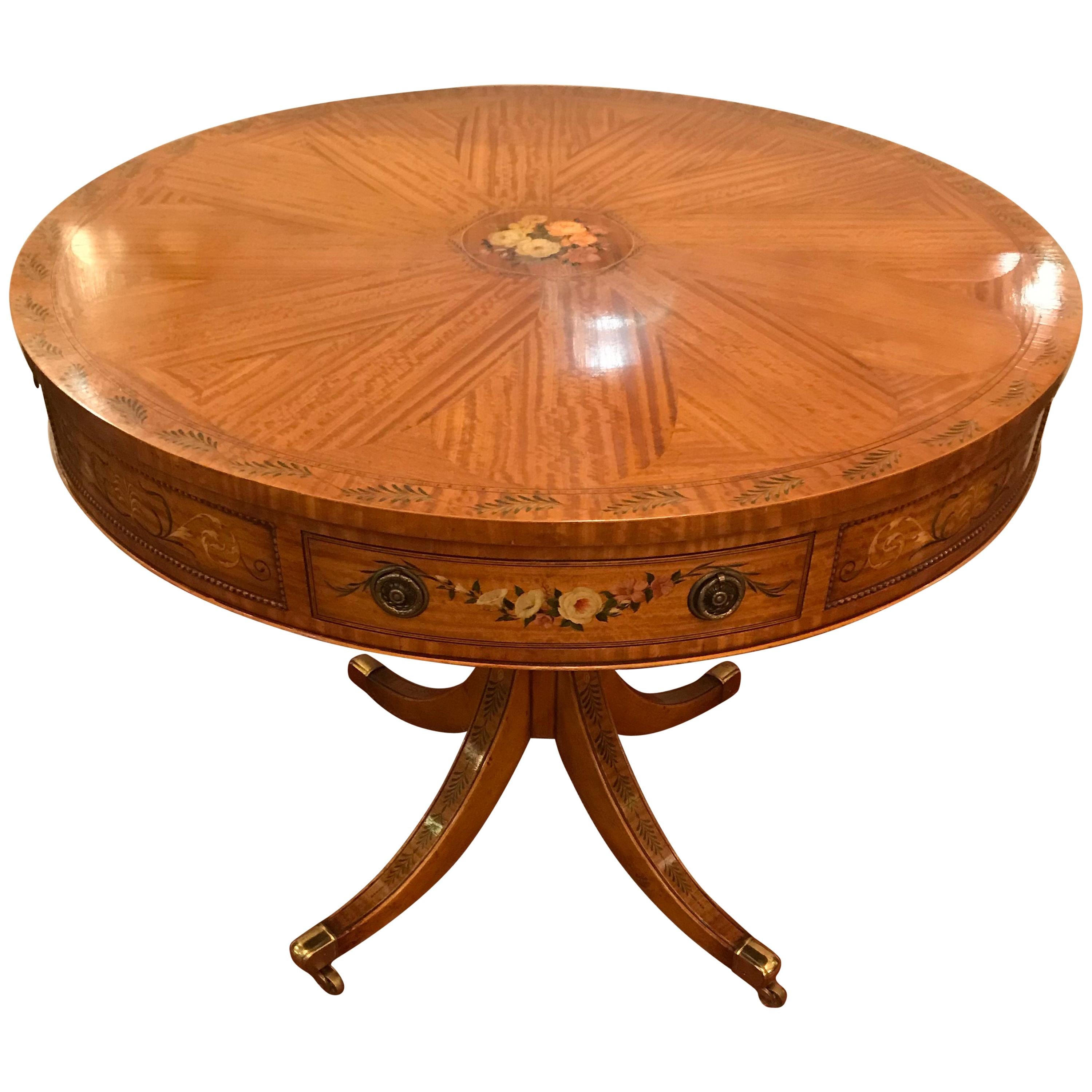 Show Stopper Vintage Round Satinwood and Hand Painted Centre Table