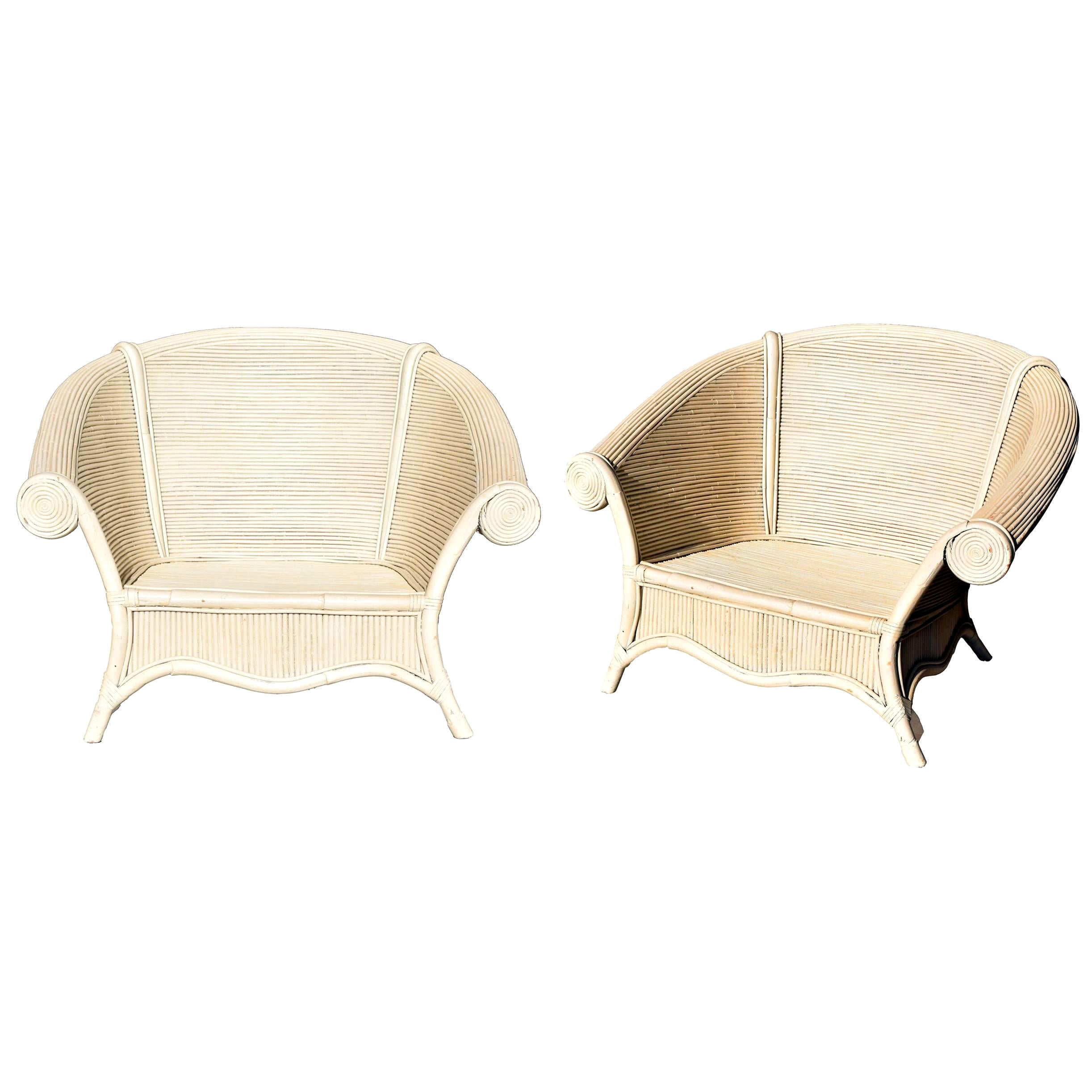 Spanish, 1980s Pair of Vintage Bamboo Armchairs For Sale