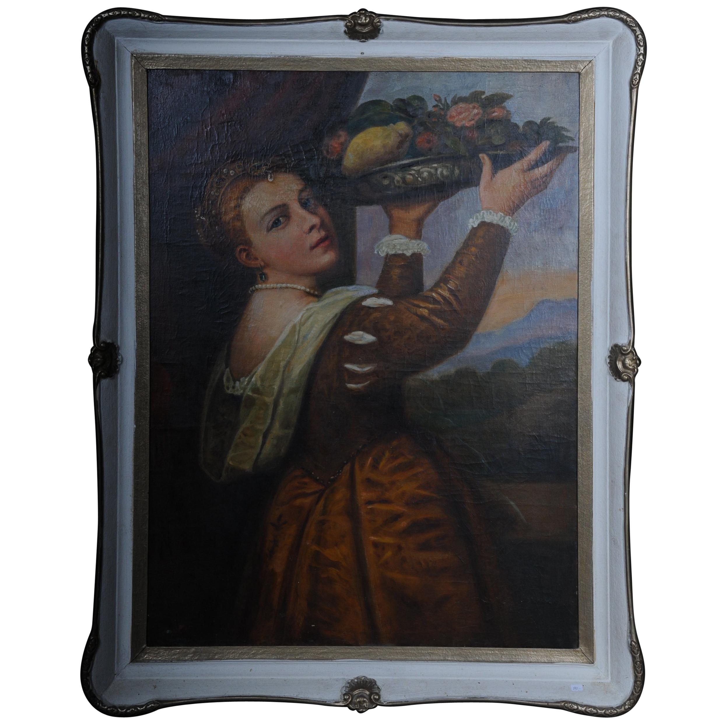 Oil Painting Lavina the Daughter of Tizians Mon. F. W, circa 1920 For Sale