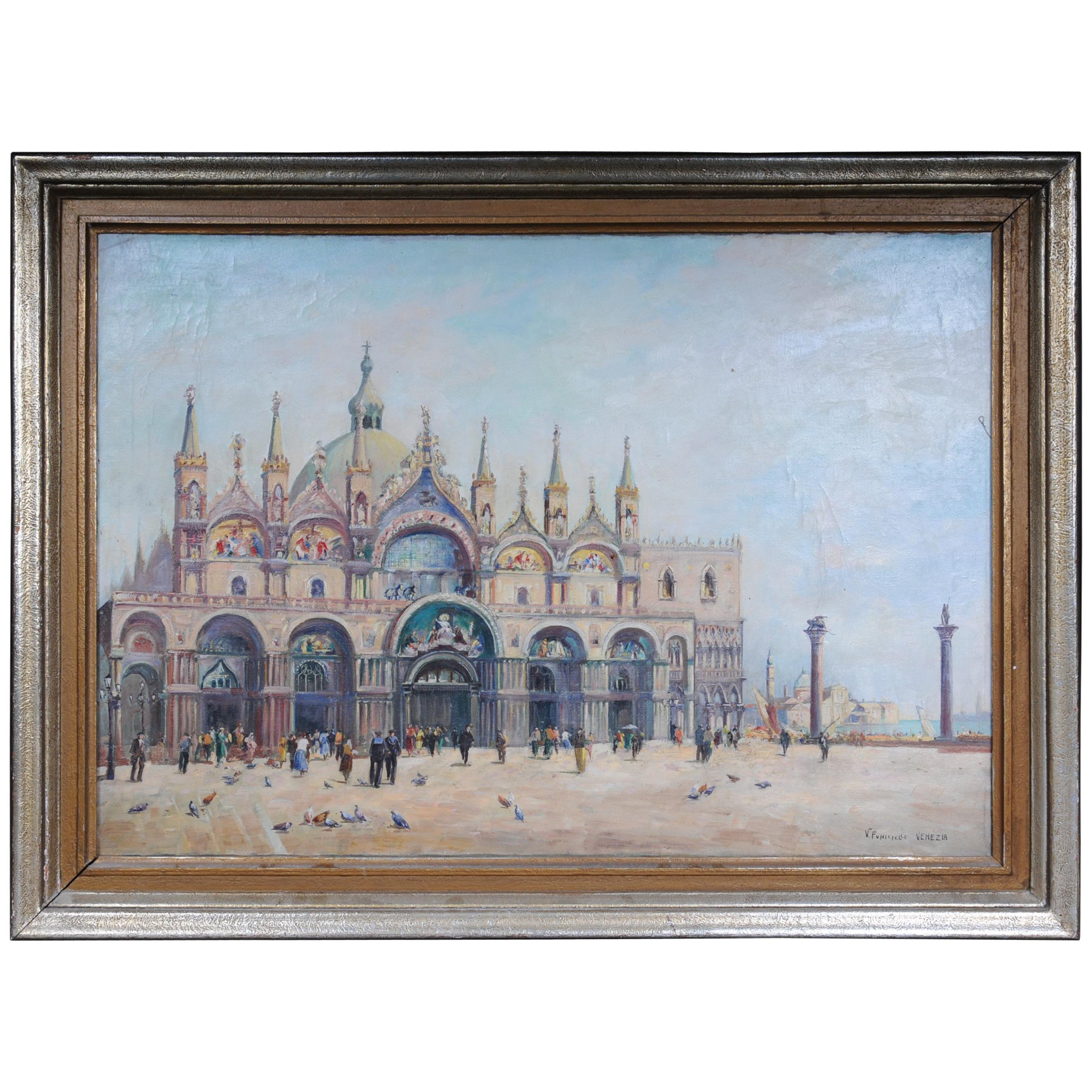 Venice Oil Painting Sign V. Funiciello, 1920 Italia