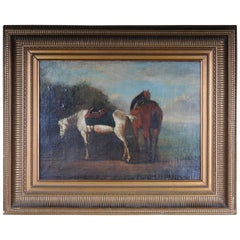 Old Oil Painting Illustration 2 Horses on the Landscape