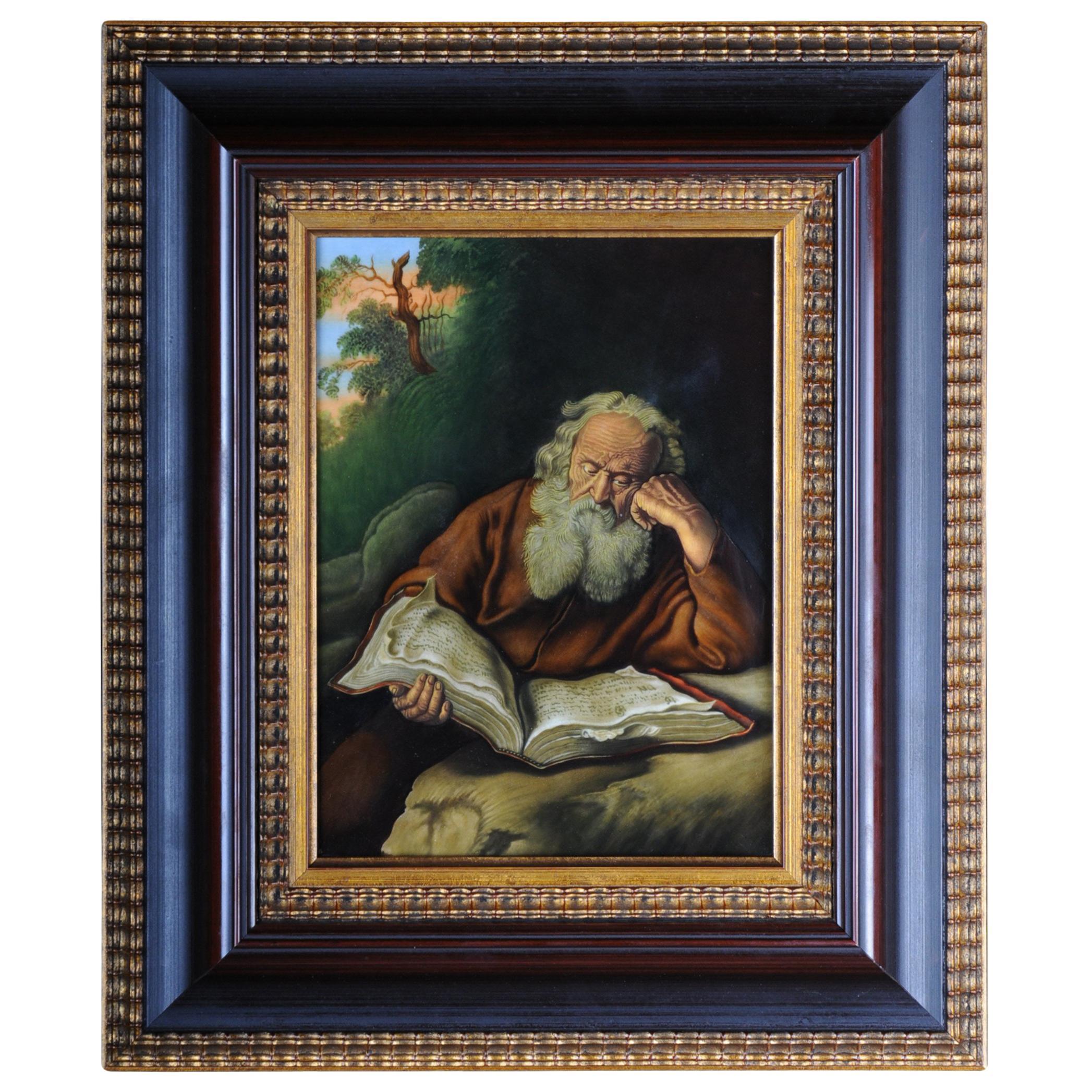 Porcelain Picture Plate Painting After Salomon Koninck "The Hermit" For  Sale at 1stDibs