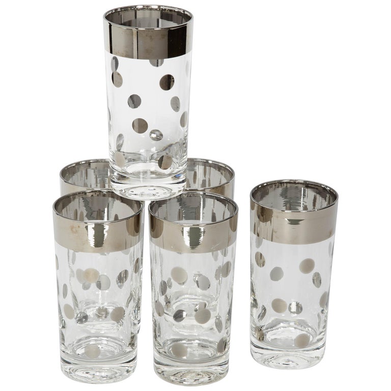 Set of 10 MidCentury Barware Glasses with Polka Dot Design by Dorothy