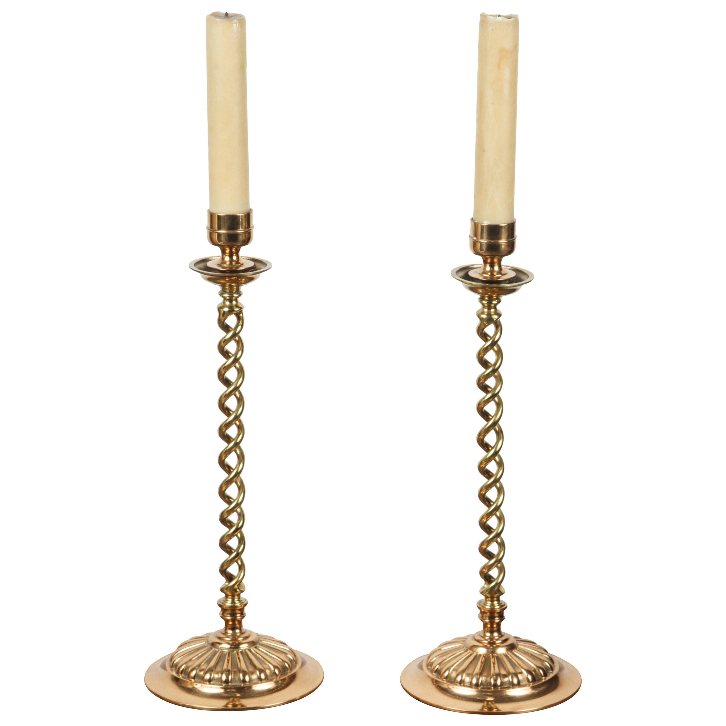 Antique Victorian Polished Brass Candle Stands