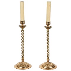 Pair of Tall Elegant Victorian Polished Brass Candle Stands