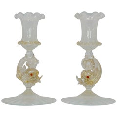 Pair of early-20th gold opal venetian candlestick by A.Salviati