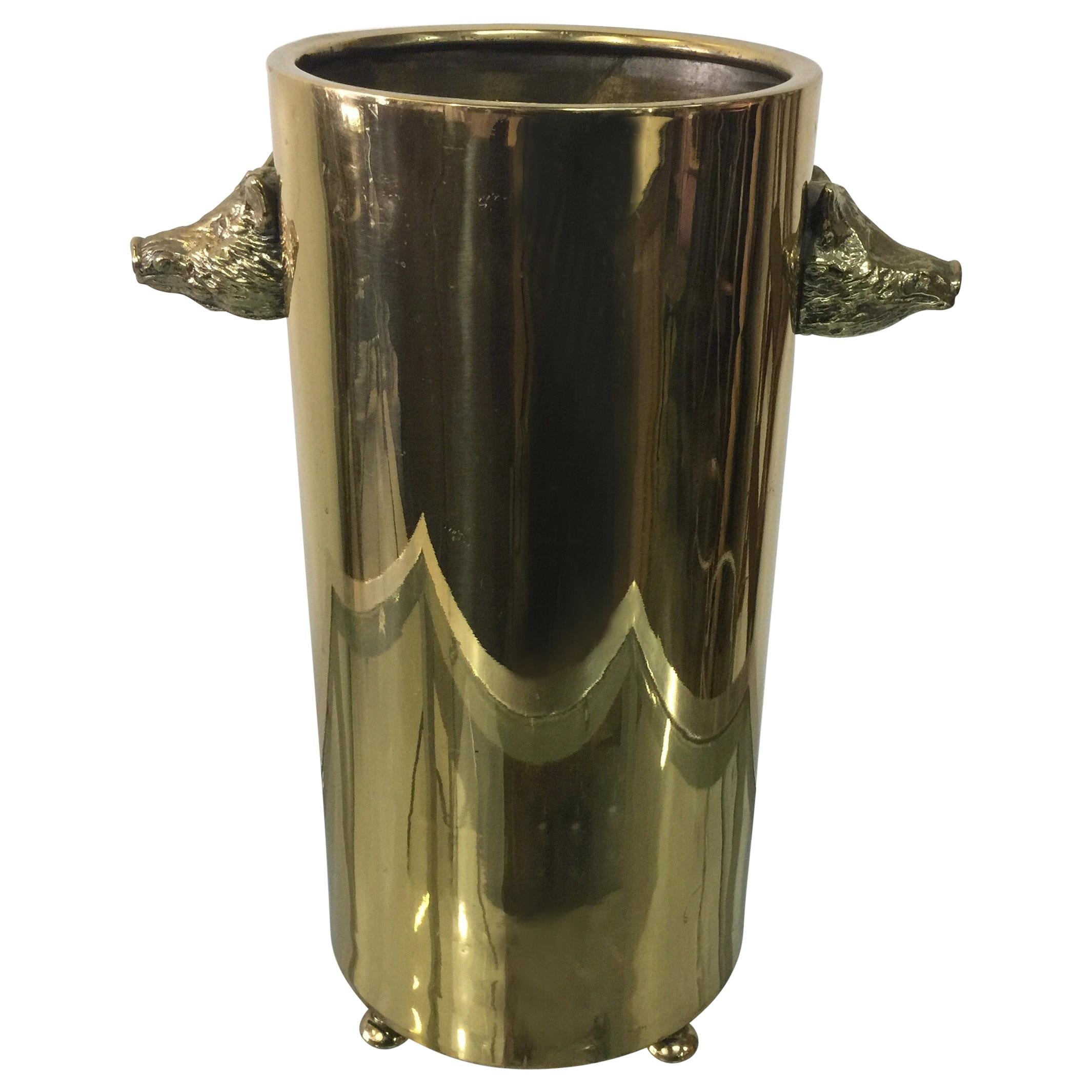 Boar Accents Brass Umbrella Bucket