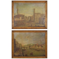 Pair of Italian Oils on Canvas, Views of Firenze, Early 20th Century
