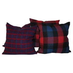 Cuscini a quadri in lana vintage, coppia
