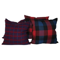 Vintage Wool Plaid Blanket Pillows, Pair