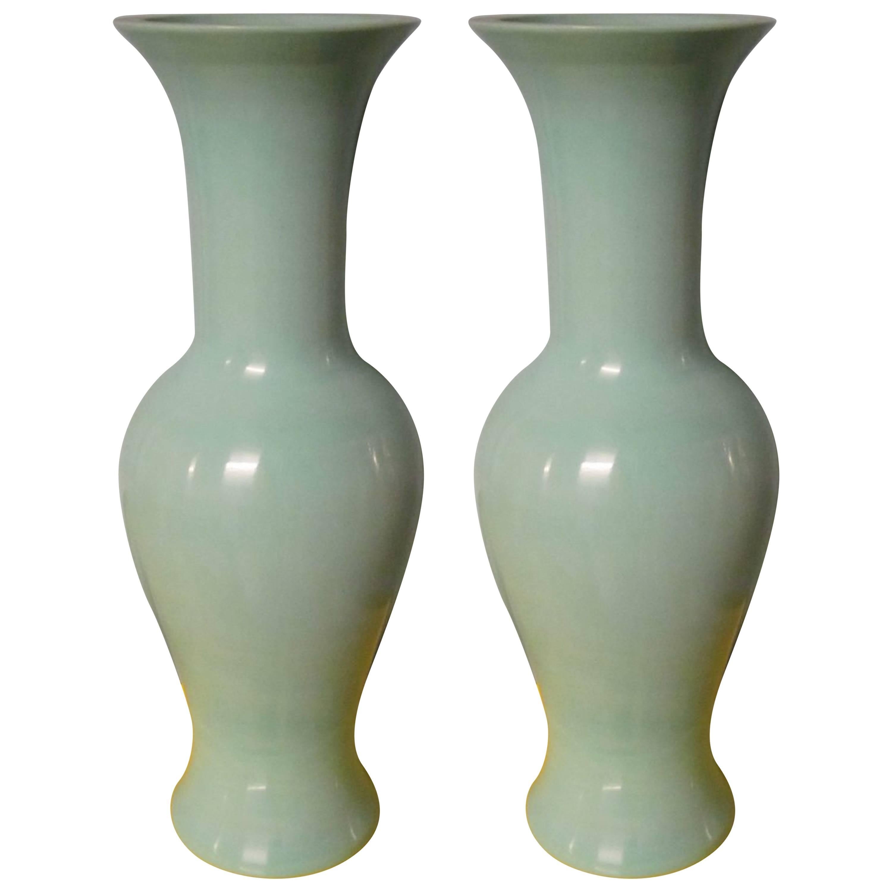 Pair of Turquoise Glass Vases, China, Contemporary