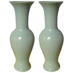 Pair of Turquoise Glass Vases, China, Contemporary