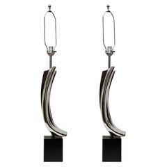 Pair of Chrome Table Lamps by Maurizio Tempestini by Laura, No Shade, Black Base